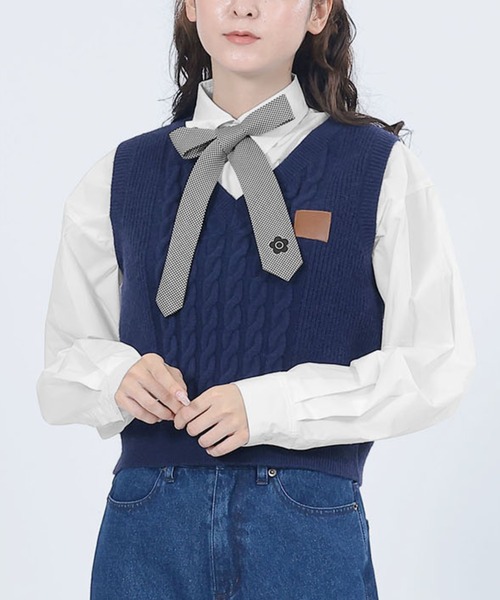 MARY QUANT(マリークワント)の「ケーブルベスト プルオーバー(ベスト・レディース・アイボリー/レッド/ネイビー・M)」の2枚目の写真