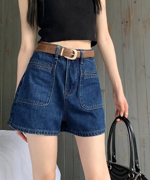 Miniministore(ミニミニストア)の「デニムショートパンツ ハイウエスト美脚夏(デニムパンツ・レディース・サックスブルー/インディゴブルー・L/XL/M/S)」の3枚目の写真