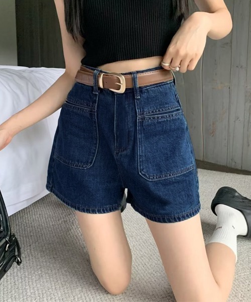 Miniministore(ミニミニストア)の「デニムショートパンツ ハイウエスト美脚夏(デニムパンツ・レディース・サックスブルー/インディゴブルー・L/XL/M/S)」の4枚目の写真