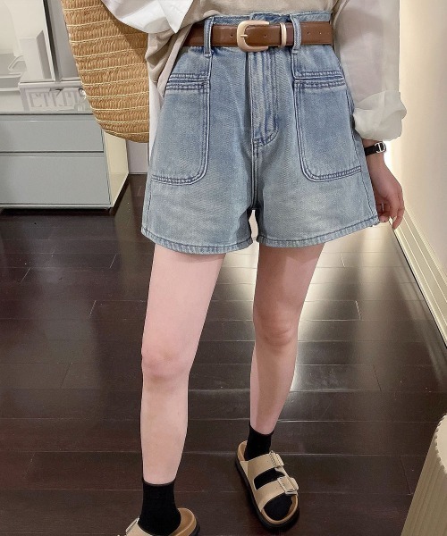 Miniministore(ミニミニストア)の「デニムショートパンツ ハイウエスト美脚夏(デニムパンツ・レディース・サックスブルー/インディゴブルー・L/XL/M/S)」の9枚目の写真