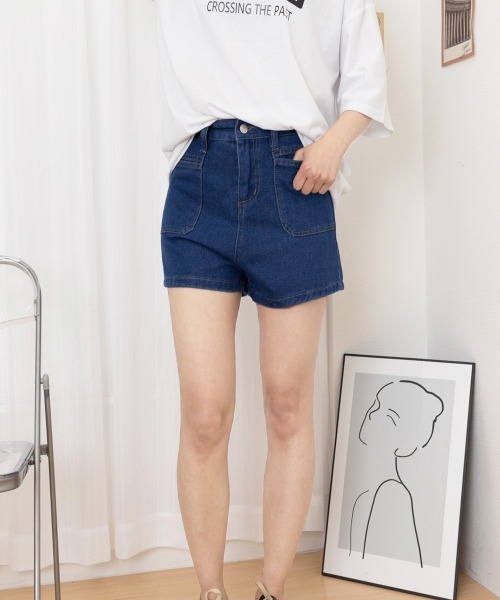 Miniministore(ミニミニストア)の「デニムショートパンツ ハイウエスト美脚夏(デニムパンツ・レディース・サックスブルー/インディゴブルー・L/XL/M/S)」の13枚目の写真