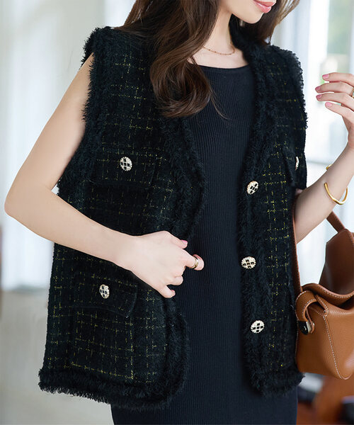 ツイード風フリンジノースリーブニット（ベスト）｜KOBE LETTUCE