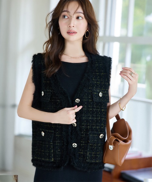 ツイード風フリンジノースリーブニット（ベスト）｜KOBE LETTUCE