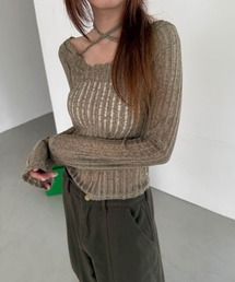 4INT.（フォイント）の「バックリボン レイヤード オフショルダー シースルー 長袖 ダメージ サマーニット（ニット/セーター）」