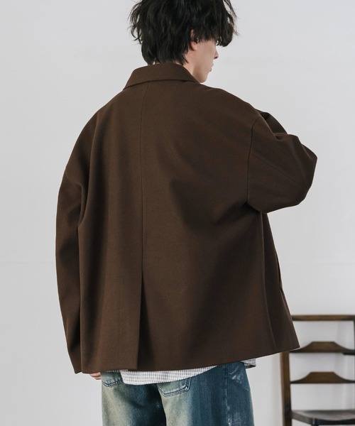 Rocky Monroe(ロッキーモンロー)の「新色追加 T/M オーバーサイズダブルブレストテックメルトン無地/チェックPコート(ピーコート・メンズ・ブラック/グレイッシュベージュ/ブラウン/チェック/チャコール/ネイビー・M/L/XL)」の17枚目の写真