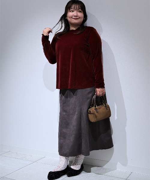 leswel(レスウェル)の「【yuki×leswel】【L~3L 大きいサイズ】ニットスエードフレアスカート(スカート・レディース・ダークブラウン/クリーム・L/3L/LL)」の7枚目の写真