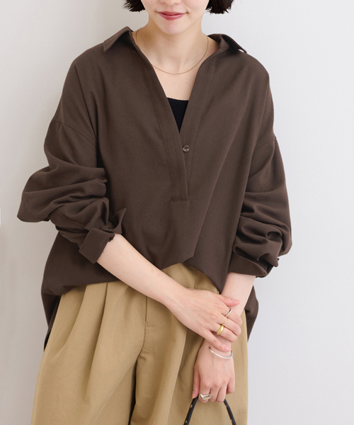 JOURNAL STANDARD relume(ジャーナルスタンダード レリューム)の「《追加 / 新色》カルゼスキッパーブラウス(シャツ/ブラウス・レディース・ブラウン/アイボリー/グレー・FREE)」の3枚目の写真