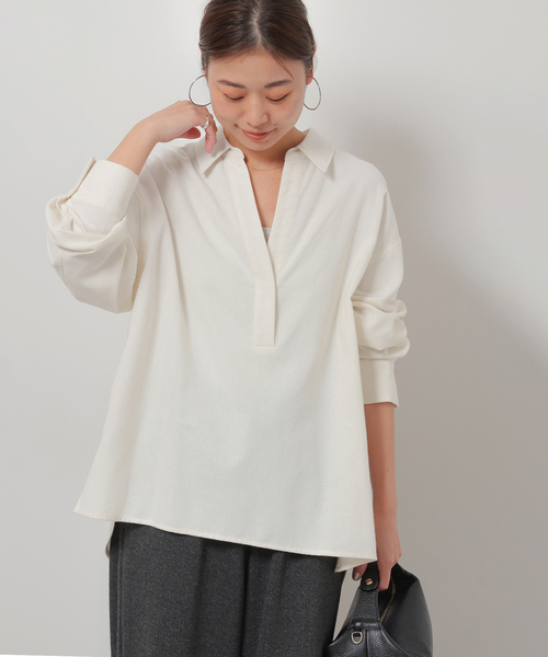 JOURNAL STANDARD relume(ジャーナルスタンダード レリューム)の「《追加 / 新色》カルゼスキッパーブラウス(シャツ/ブラウス・レディース・ブラウン/アイボリー/グレー・FREE)」の2枚目の写真