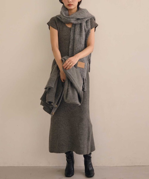 ACYM(アシーム)の「Betty long knit ワンピース(ワンピース・レディース・グレー/ベージュ/ブラック・FREE)」の1枚目の写真