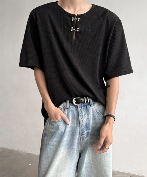 NOWLE(ノウル)の「【NOWLE】メタルホック キーネック リブ Tシャツ(Tシャツ/カットソー・メンズ・グレー/ブラック・MEDIUM/LARGE/X-LARGE)」の20枚目の写真