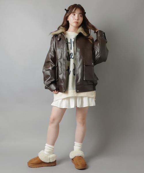 SPINNS（スピンズ）の「ガーリーもクールもOK！2WAY合皮A2ジャケット/フェイクファー取り外し可能/ティペット（その他アウター・レディース・ブラウン/ブラック・ONESIZE）」の6枚目の写真