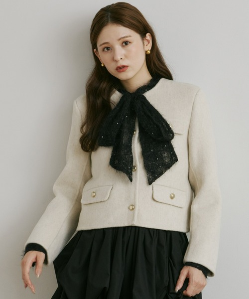 Olu.（オルドット）の「ゴールドボタンノーカラージャケット（ノーカラージャケット・レディース・ブラウン/ベージュ/ピンクベージュ・FREE）」の3枚目の写真