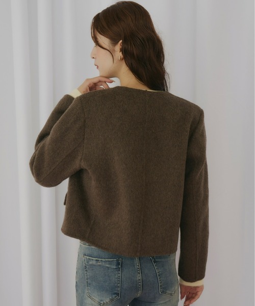 ゴールドボタンノーカラージャケット（ノーカラージャケット）｜Olu