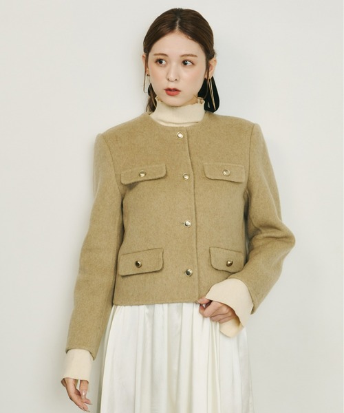 Olu.（オルドット）の「ゴールドボタンノーカラージャケット（ノーカラージャケット・レディース・ブラウン/ベージュ/ピンクベージュ・FREE）」の7枚目の写真