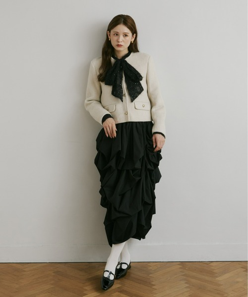 ゴールドボタンノーカラージャケット（ノーカラージャケット）｜Olu