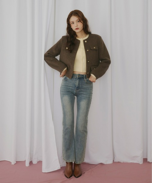 ゴールドボタンノーカラージャケット（ノーカラージャケット）｜Olu