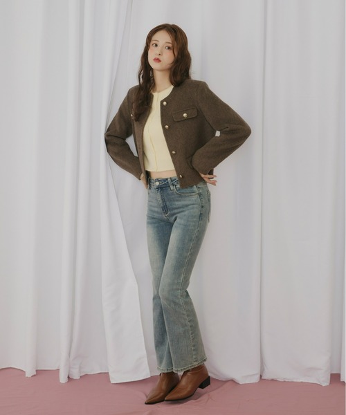 ゴールドボタンノーカラージャケット（ノーカラージャケット）｜Olu