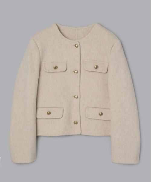 ゴールドボタンノーカラージャケット（ノーカラージャケット）｜Olu