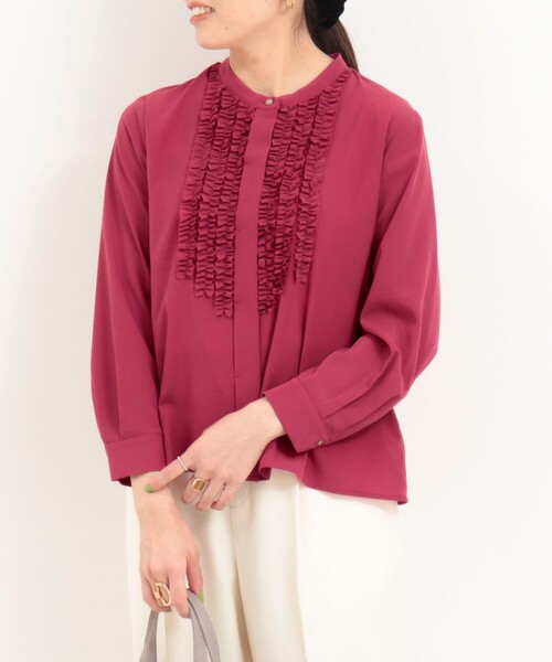 MICO COULIER（ミコクリエ）の「ジョーゼットフリルブラウス（シャツ/ブラウス・レディース・グレイッシュベージュ/ブラウン/ピンク・38）」の3枚目の写真