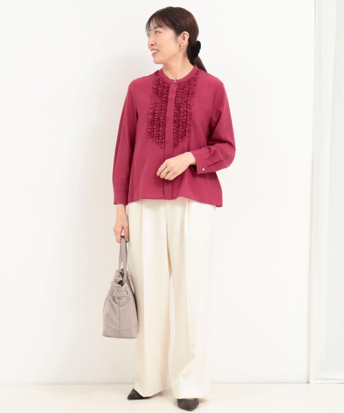 MICO COULIER（ミコクリエ）の「ジョーゼットフリルブラウス（シャツ/ブラウス・レディース・グレイッシュベージュ/ブラウン/ピンク・38）」の6枚目の写真