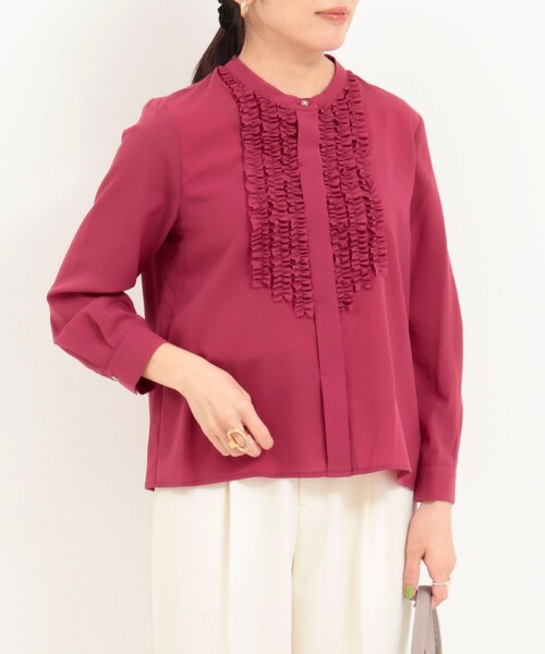 MICO COULIER（ミコクリエ）の「ジョーゼットフリルブラウス（シャツ/ブラウス・レディース・グレイッシュベージュ/ブラウン/ピンク・38）」の9枚目の写真