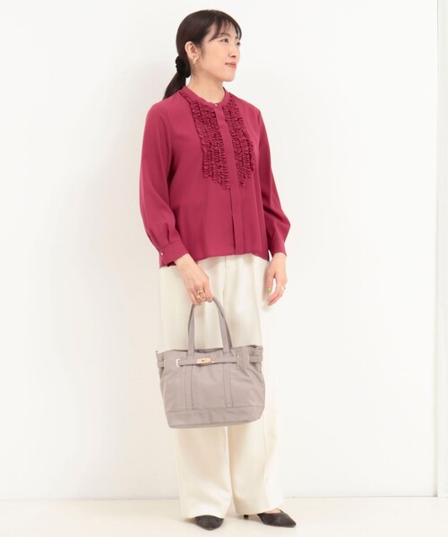 MICO COULIER（ミコクリエ）の「ジョーゼットフリルブラウス（シャツ/ブラウス・レディース・グレイッシュベージュ/ブラウン/ピンク・38）」の4枚目の写真