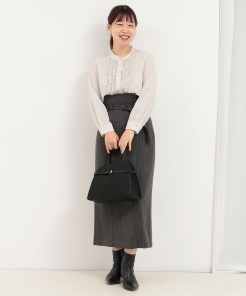 MICO COULIER（ミコクリエ）の「ジョーゼットフリルブラウス（シャツ/ブラウス・レディース・グレイッシュベージュ/ブラウン/ピンク・38）」の14枚目の写真