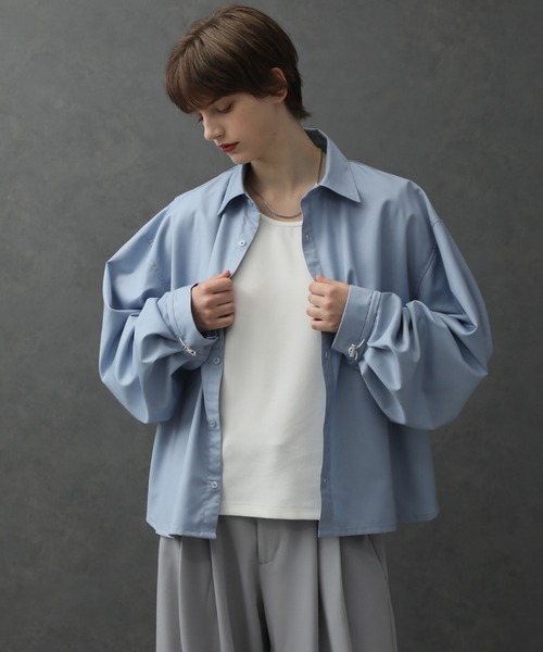ELLUV（エルブ）の「【ELLUV/エルヴ】ハイスタンダードTR ドローコードバルーンスリーブ長袖ショートシャツ（シャツ/ブラウス・メンズ・ブラック/サックスブルー/ホワイト・S/M/L）」の22枚目の写真