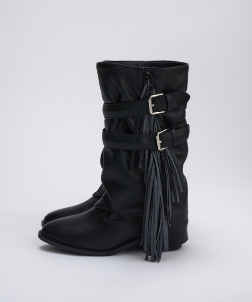 DTYYPE(ドタイプ)の「ベルト付きフリンジミドルブーツ(ブーツ・レディース・ブラック/グレー・X-LARGE/LARGE/MEDIUM/SMALL)」の12枚目の写真