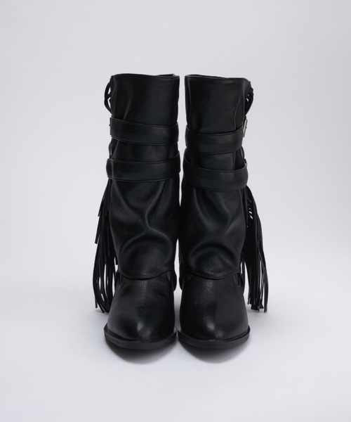 DTYYPE(ドタイプ)の「ベルト付きフリンジミドルブーツ(ブーツ・レディース・ブラック/グレー・X-LARGE/LARGE/MEDIUM/SMALL)」の13枚目の写真