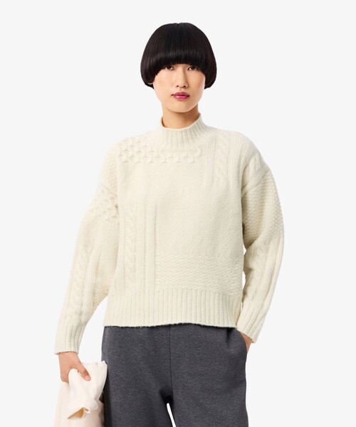 LACOSTE（ラコステ）の「パッチワークエフェクト ウールニットハイネックセーター（ニット/セーター・レディース・オフホワイト・34/36/38/40）」の8枚目の写真