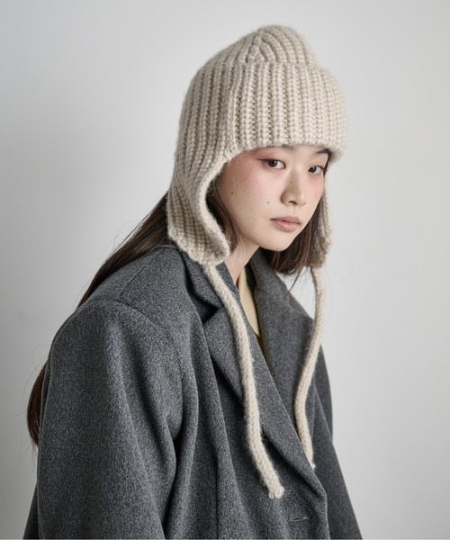 THE YOn(ザヨン)の「畦編みフライトニットキャップ(ニットキャップ/ビーニー・レディース・サックスブルー/ブラック/アイボリー/ピンク/グレー・FREE)」の2枚目の写真