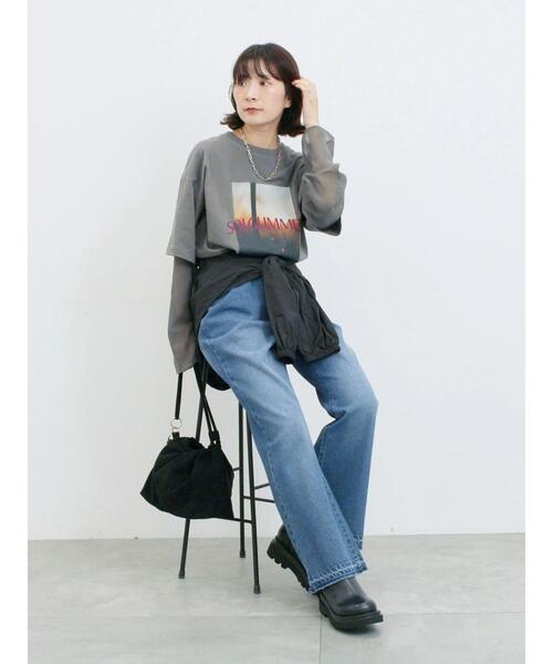 Samansa Mos2 blue(サマンサモスモスブルー)の「袖シフォンレイヤードプルオーバー(Tシャツ/カットソー・レディース・オフホワイト/チャコールグレー/ブラック・F)」の7枚目の写真