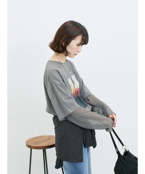 Samansa Mos2 blue(サマンサモスモスブルー)の「袖シフォンレイヤードプルオーバー(Tシャツ/カットソー・レディース・オフホワイト/チャコールグレー/ブラック・F)」の10枚目の写真