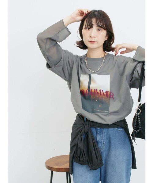 Samansa Mos2 blue(サマンサモスモスブルー)の「袖シフォンレイヤードプルオーバー(Tシャツ/カットソー・レディース・オフホワイト/チャコールグレー/ブラック・F)」の12枚目の写真