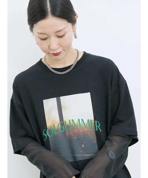 Samansa Mos2 blue(サマンサモスモスブルー)の「袖シフォンレイヤードプルオーバー(Tシャツ/カットソー・レディース・オフホワイト/チャコールグレー/ブラック・F)」の13枚目の写真