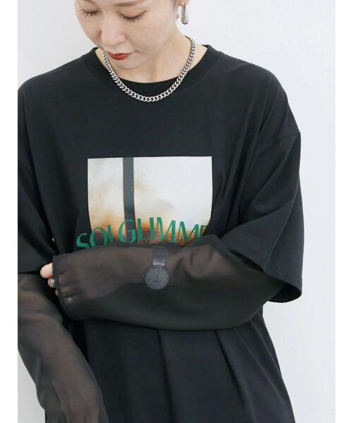 Samansa Mos2 blue(サマンサモスモスブルー)の「袖シフォンレイヤードプルオーバー(Tシャツ/カットソー・レディース・オフホワイト/チャコールグレー/ブラック・F)」の14枚目の写真