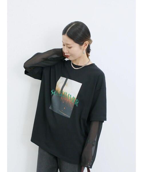 Samansa Mos2 blue(サマンサモスモスブルー)の「袖シフォンレイヤードプルオーバー(Tシャツ/カットソー・レディース・オフホワイト/チャコールグレー/ブラック・F)」の15枚目の写真