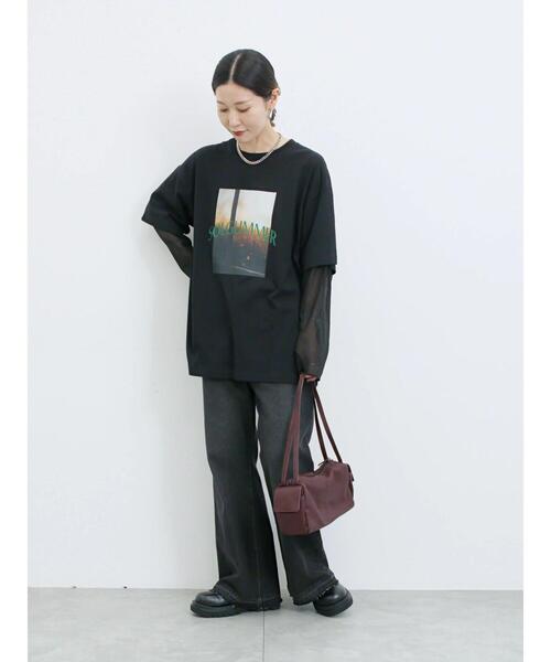 Samansa Mos2 blue(サマンサモスモスブルー)の「袖シフォンレイヤードプルオーバー(Tシャツ/カットソー・レディース・オフホワイト/チャコールグレー/ブラック・F)」の16枚目の写真