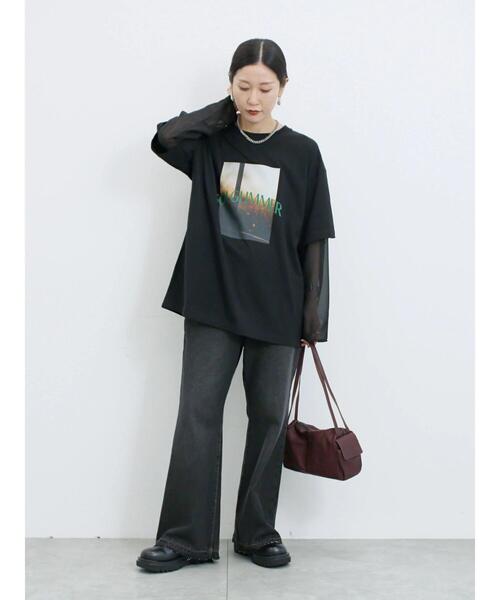 Samansa Mos2 blue(サマンサモスモスブルー)の「袖シフォンレイヤードプルオーバー(Tシャツ/カットソー・レディース・オフホワイト/チャコールグレー/ブラック・F)」の19枚目の写真