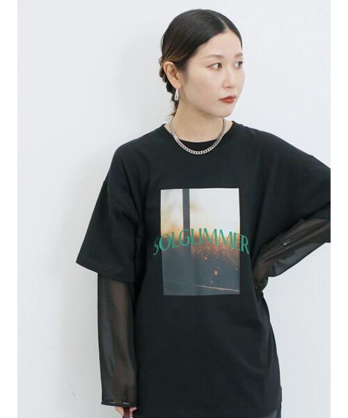 Samansa Mos2 blue(サマンサモスモスブルー)の「袖シフォンレイヤードプルオーバー(Tシャツ/カットソー・レディース・オフホワイト/チャコールグレー/ブラック・F)」の20枚目の写真