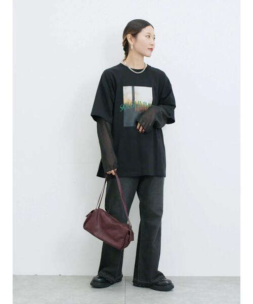 Samansa Mos2 blue(サマンサモスモスブルー)の「袖シフォンレイヤードプルオーバー(Tシャツ/カットソー・レディース・オフホワイト/チャコールグレー/ブラック・F)」の21枚目の写真