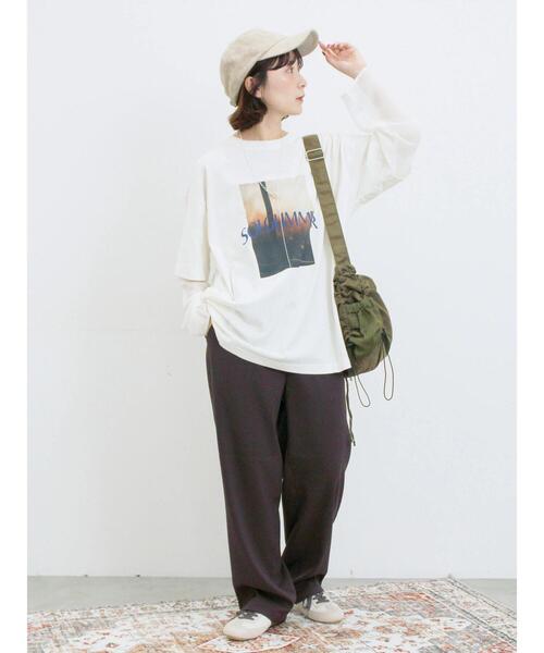 Samansa Mos2 blue(サマンサモスモスブルー)の「袖シフォンレイヤードプルオーバー(Tシャツ/カットソー・レディース・オフホワイト/チャコールグレー/ブラック・F)」の5枚目の写真