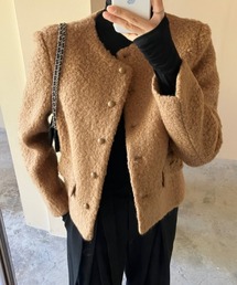 emi+（エミプラス）の「ノーカラーショート丈ブークレージャケット（ノーカラージャケット）」