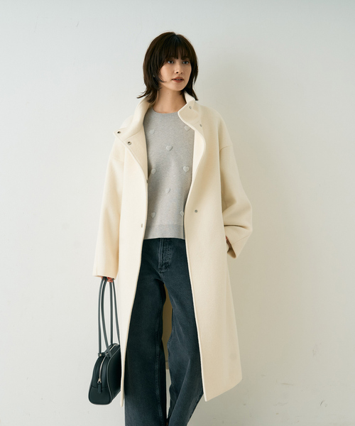 Rouge vif（ルージュヴィフ）の「【2サイズ展開】ショートビーバーウールスタンドカラーロングコート（その他アウター・レディース・モカ/オフホワイト/ブラック・36/38）」の6枚目の写真