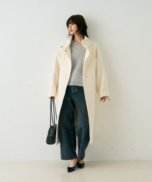 Rouge vif（ルージュヴィフ）の「【2サイズ展開】ショートビーバーウールスタンドカラーロングコート（その他アウター・レディース・モカ/オフホワイト/ブラック・36/38）」の8枚目の写真