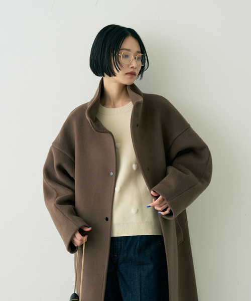 Rouge vif（ルージュヴィフ）の「【2サイズ展開】ショートビーバーウールスタンドカラーロングコート（その他アウター・レディース・モカ/オフホワイト/ブラック・36/38）」の12枚目の写真