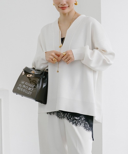 春ニット】フロント2wayニットVネックプルオーバー Emma Taylor