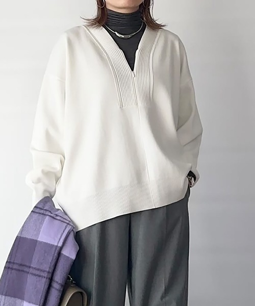 春ニット】フロント2wayニットVネックプルオーバー Emma Taylor