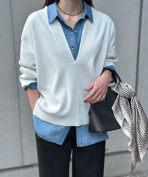 春ニット】フロント2wayニットVネックプルオーバー Emma Taylor